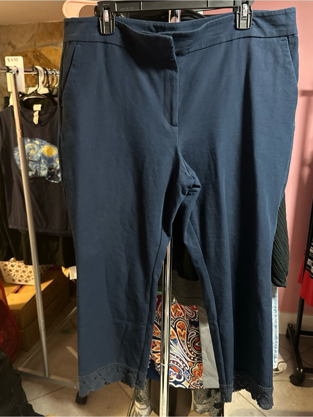 Ann Taylor Factory Navy Blue Capris with Lace Trim